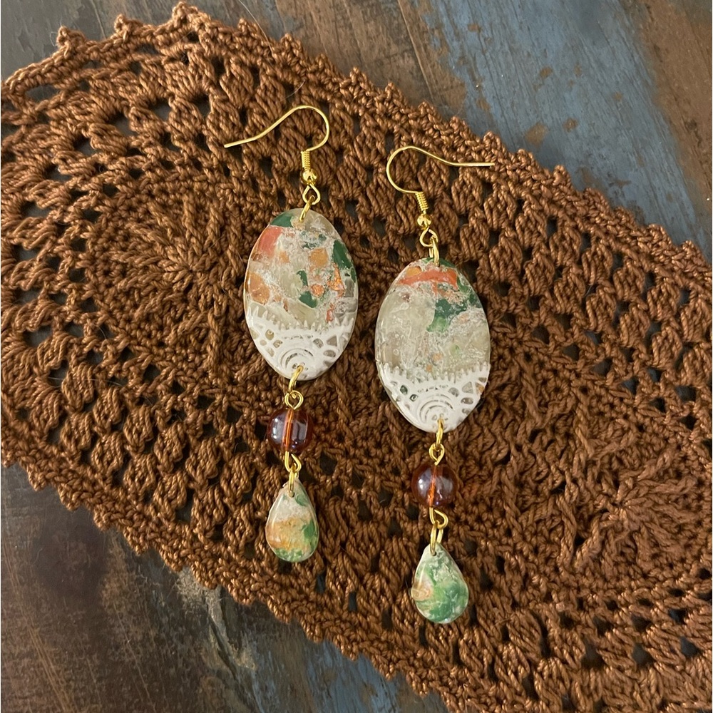 White Lace Fall Autumn Earrings